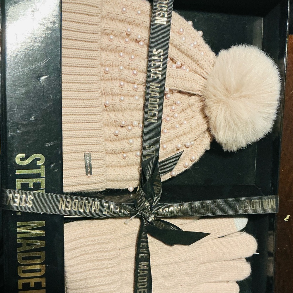 Steve Madden Blush Beanie And Glove Set